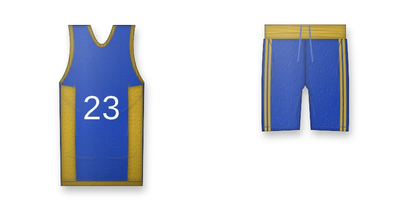 Royal blue and gold basketball kit with number 23 (design mockup)