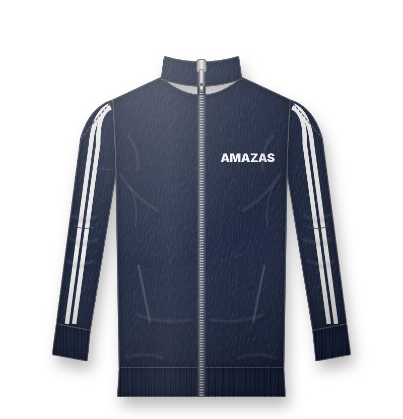 Navy bomber jacket with white stripes and a chest logo (design mockup)