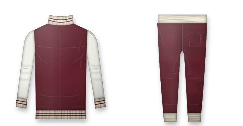 Maroon varsity jacket with cream sleeves (back view, design mockup)